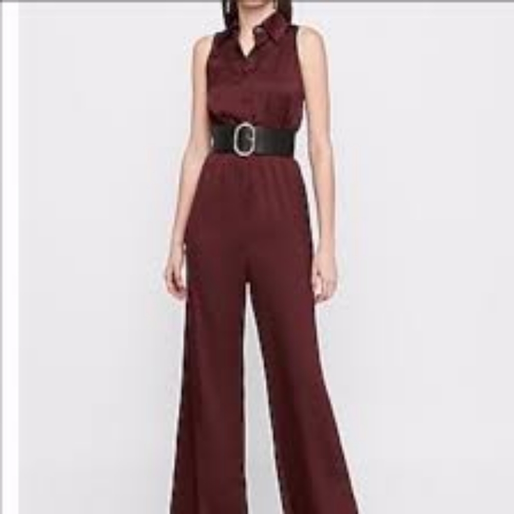 Express Burgundy Satin Wide-Legged Large Jumpsuit